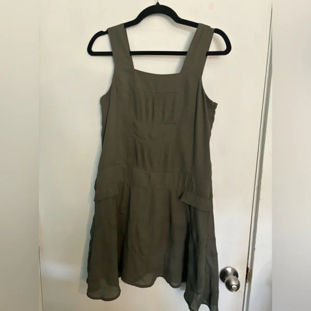 Nanette Lepore L'Amour Womens Green‎ Square Neck Pleated Bodice Mini Dress Sz S